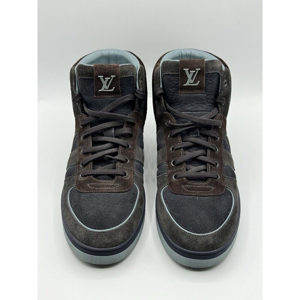 RARE!!! LOUIS VUITTON Tribe Blue Brown Suede Nubuck High Top Sneakers Sz LV 6.5 - Picture 4 of 16